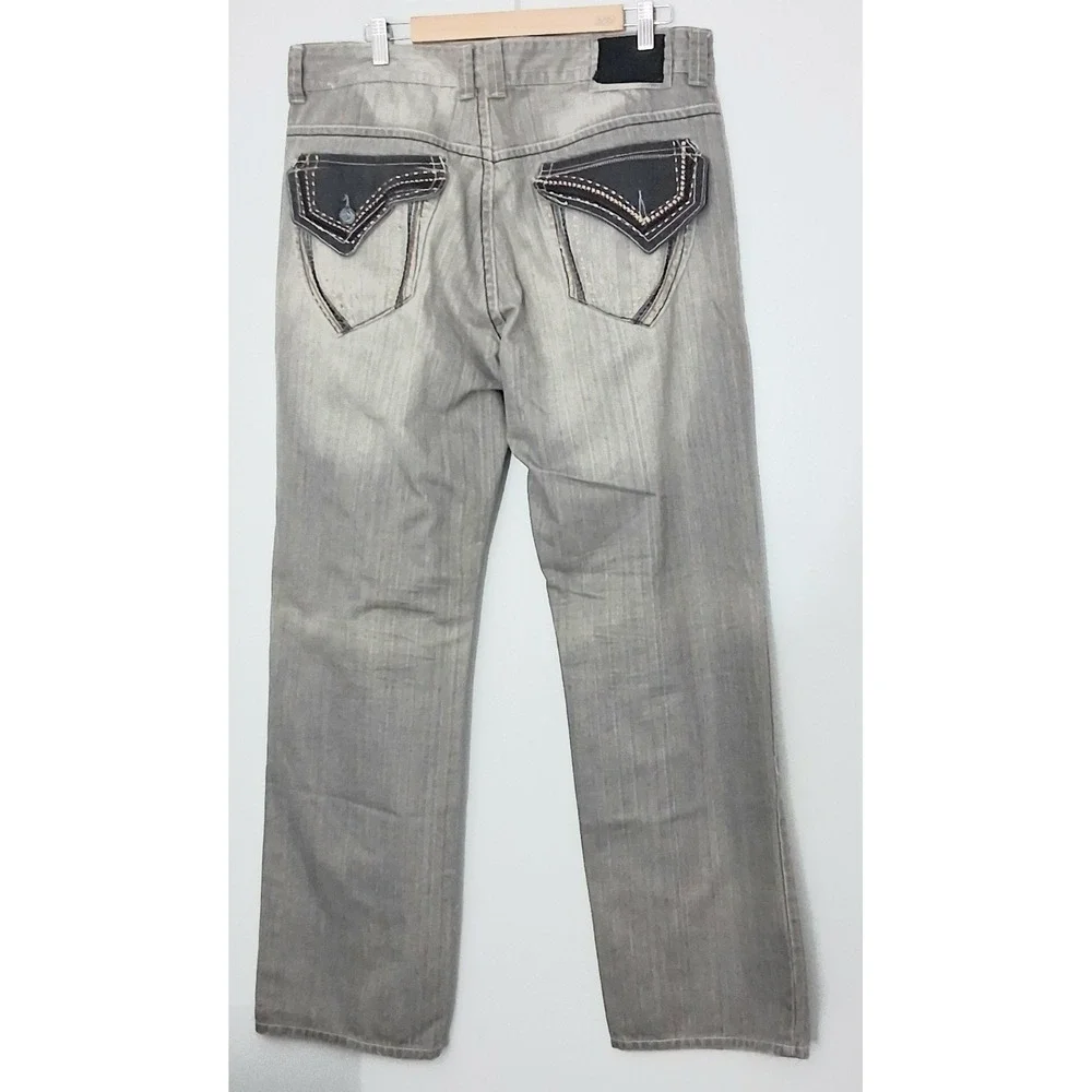 Ten 25 Jeans Men's Size 38 Gray Straight Leg Embroidered Back Pockets Pre-owned‎